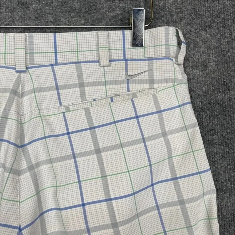 Nike Golf Shorts Mens‎ 32 Blue Green Grey Plaid Tech Performance Dri Fit Stretch